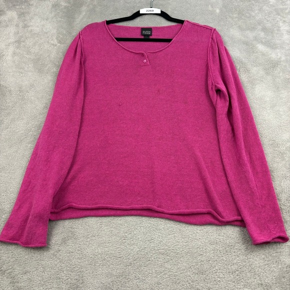 Eileen Fisher 100% Linen Top Womens Large‎ Hot Pink Beachy Lagenlook Boho - Picture 1 of 16